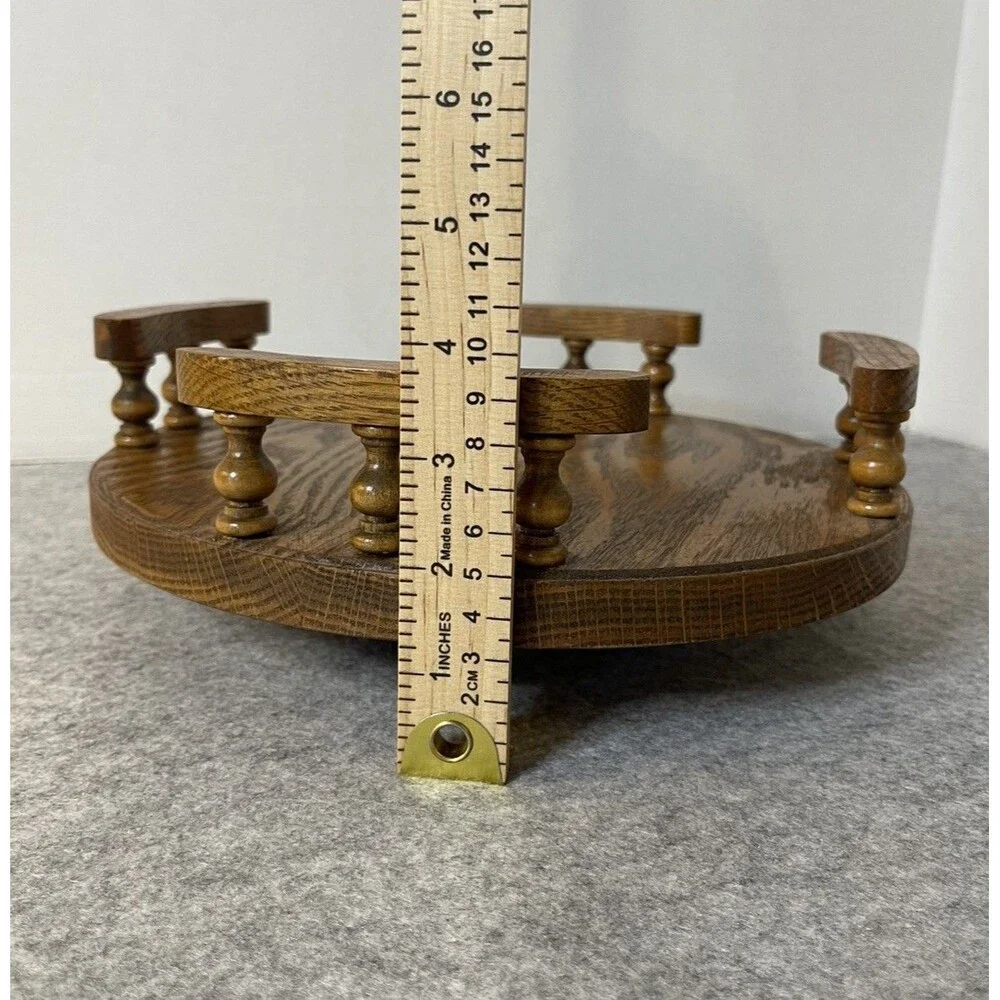 Vintage Lazy Susan Turntable Handcrafted Solid Oak 11